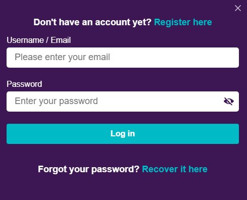 Betti Casino login form