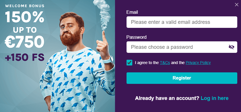 Betti Casino registration form