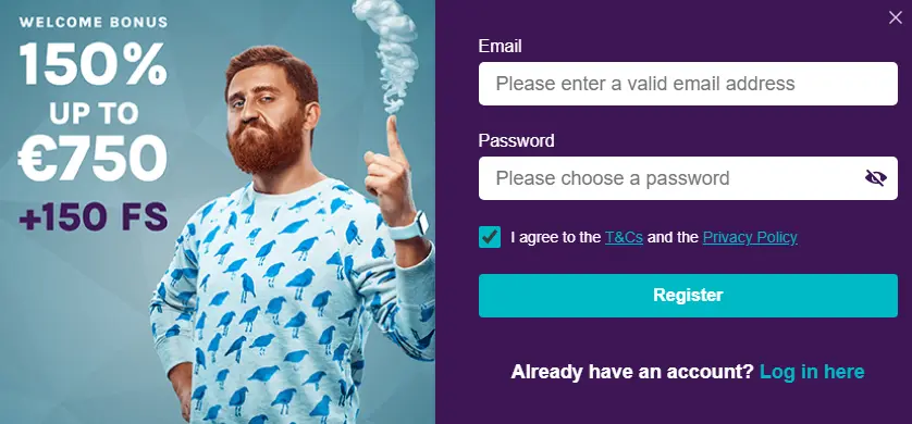 Betti Casino registration form
